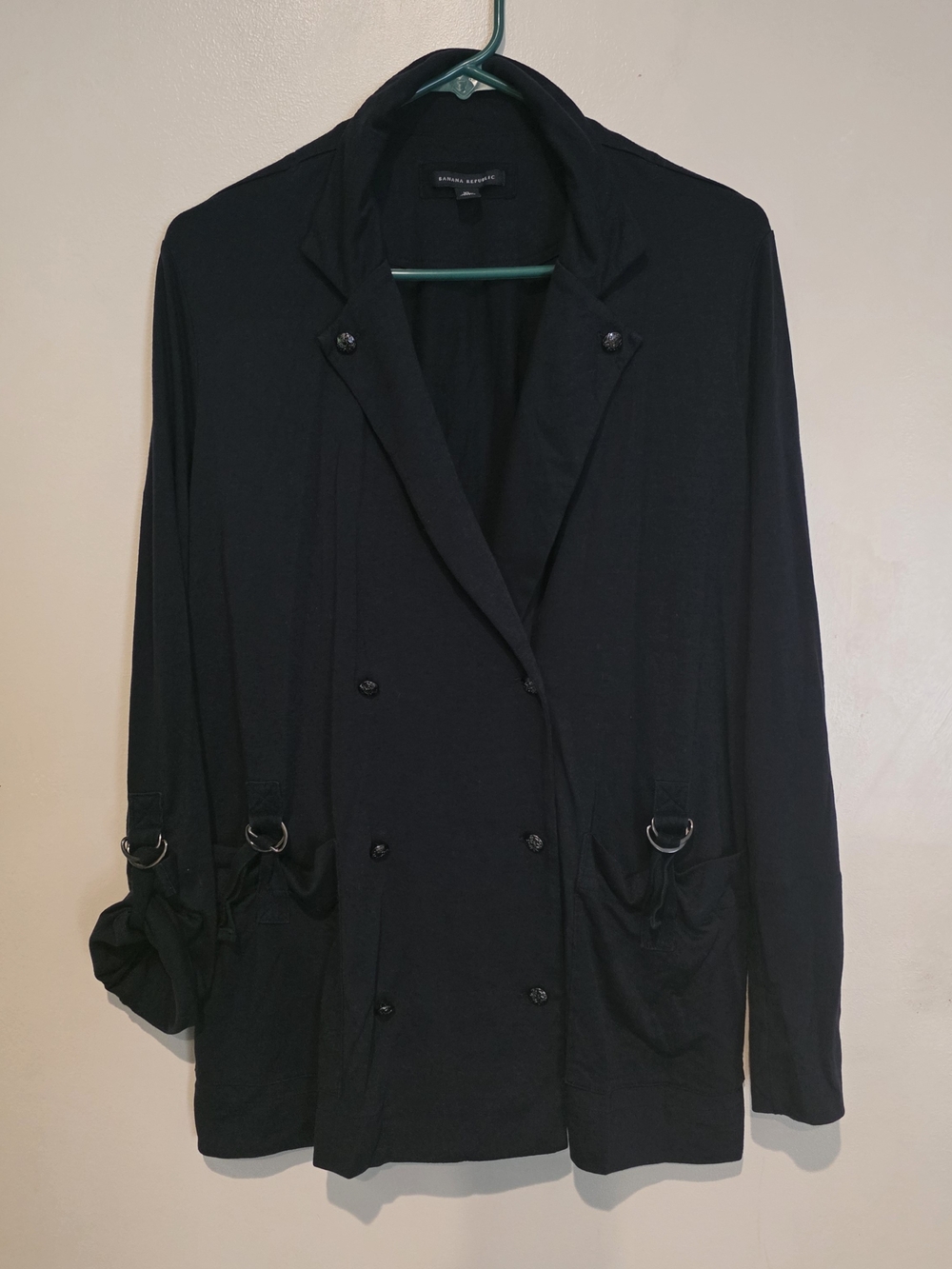 Banana Republic Navy Button Blazer Jacket Womens XL Buckle Accent Casual Pockets